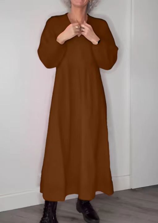 Damen Maxikleid mit elegantem V-Ausschnitt und bequemen langen Ärmeln EB