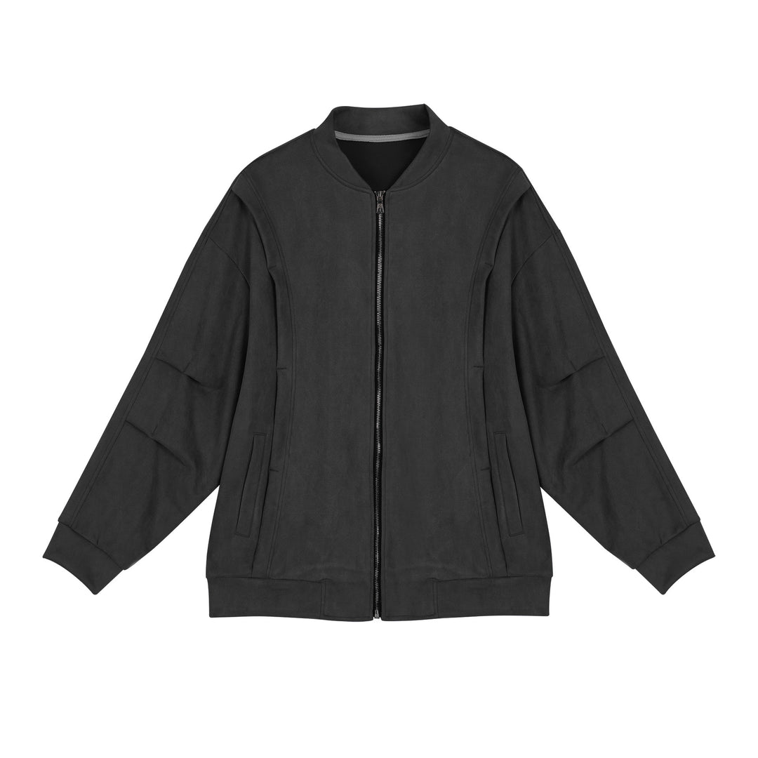 Damen stylische Oversize-Jacke aus weichem Kunstleder mit praktischen Taschen und durchgehendem Reißverschluss EB