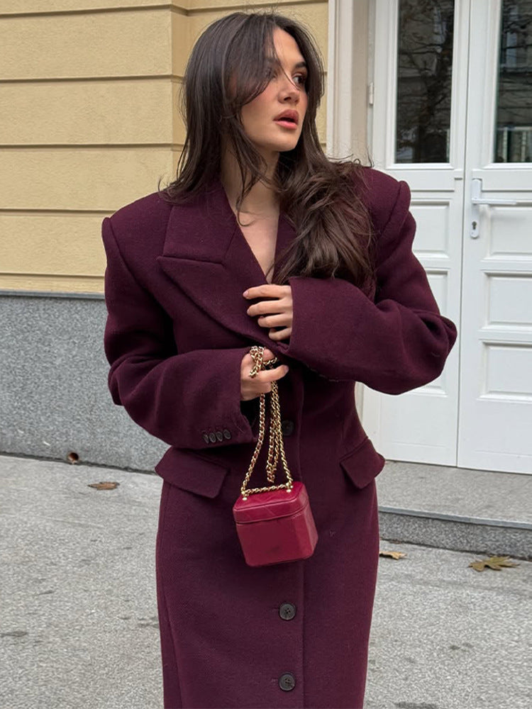 Damen eleganter Wollmantel mit strukturiertem Design und praktischen Taschen EB