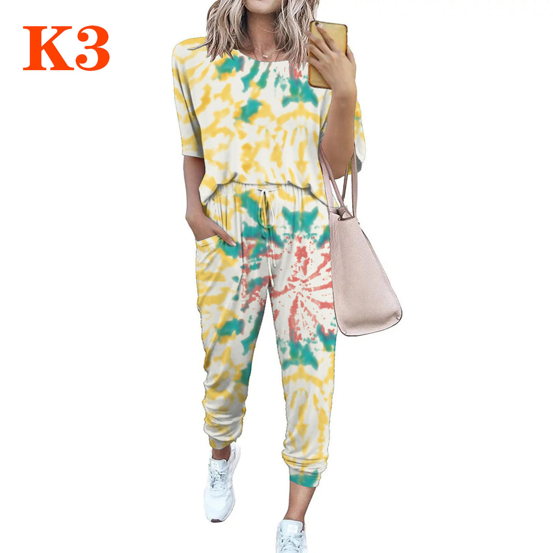 Damen Leichter Freizeit-Jumpsuit mit einem auffälligen Batik-Muster und praktischen Taschen EB