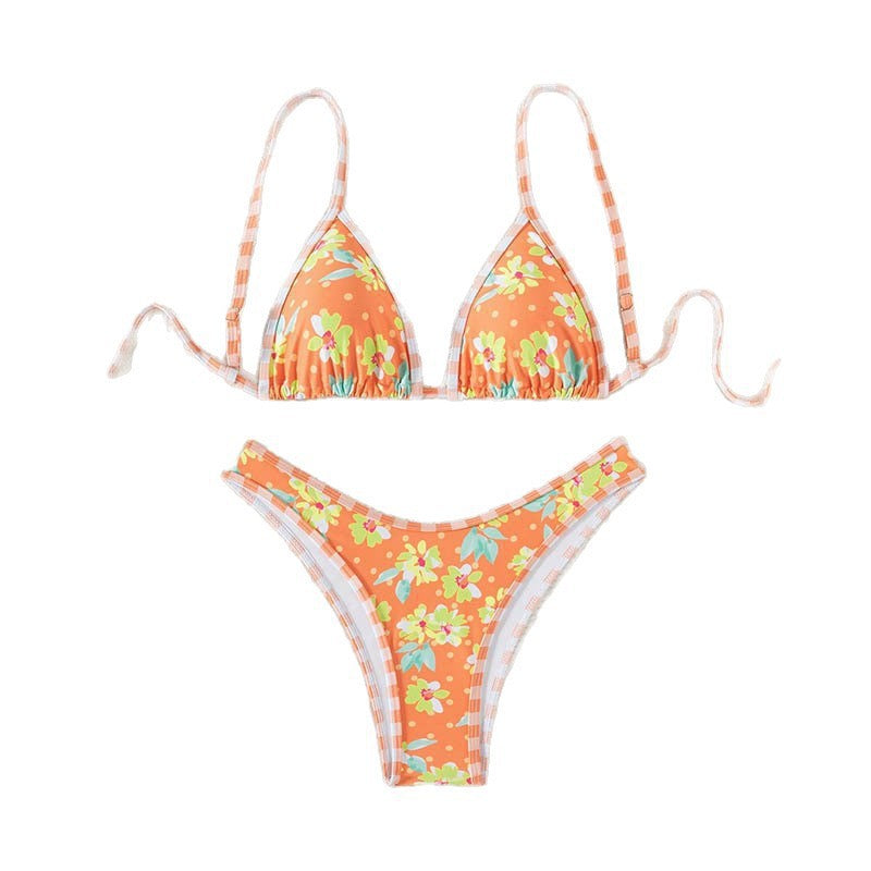 Damen Triangel-Bikini mit floralem Muster und verstellbaren Trägern EB