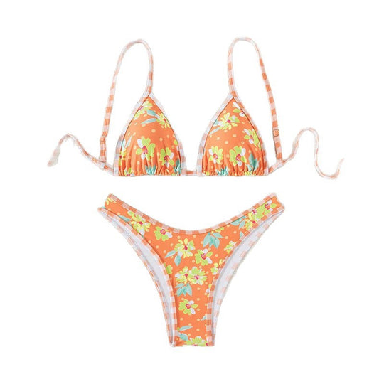 Damen Triangel-Bikini mit floralem Muster und verstellbaren Trägern EB