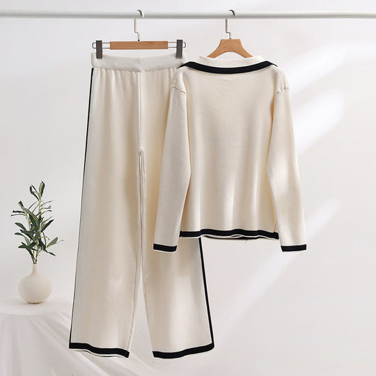 Damen elegantes Loungewear-Set mit Kontrastdetails EB