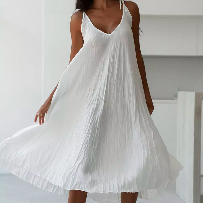 EB | Damen Weiß Loose Idle Lange Slip Nachthemd Lässige Bequeme Oberbekleidung Hausbekleidung