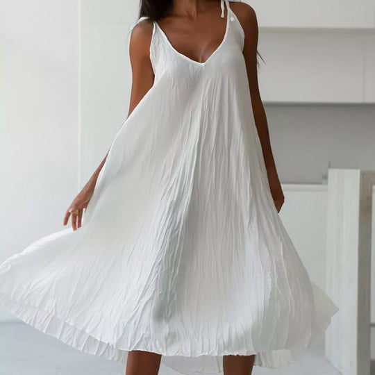 EB | Damen Weiß Loose Idle Lange Slip Nachthemd Lässige Bequeme Oberbekleidung Hausbekleidung