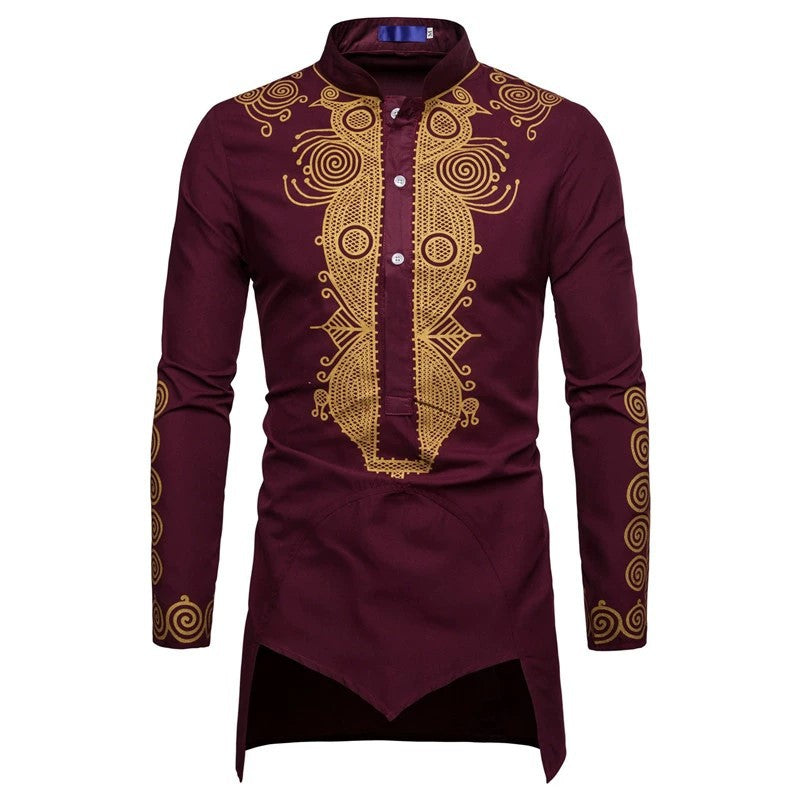 Herren elegantes traditionelles Hemd mit feinen Stickmustern EB