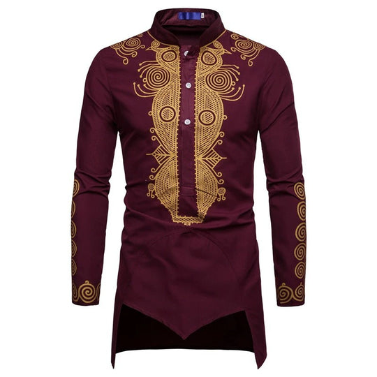 Herren elegantes traditionelles Hemd mit feinen Stickmustern EB