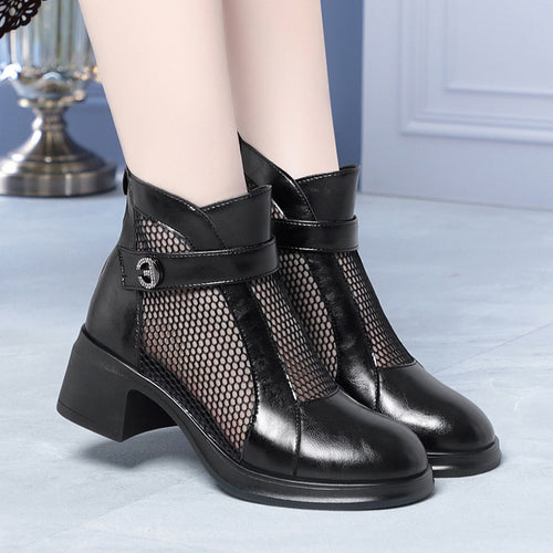Damen modische Stiefeletten mit stylishem Netzbesatz EB