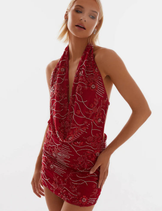 Damen Glamouröses Etuikleid mit tiefem V-Ausschnitt und besticktem Design EB
