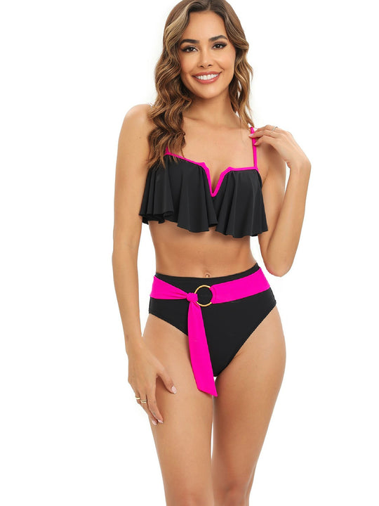 Damen Bikini-Set mit modischer Rüsche und elegantem Gürtel EB
