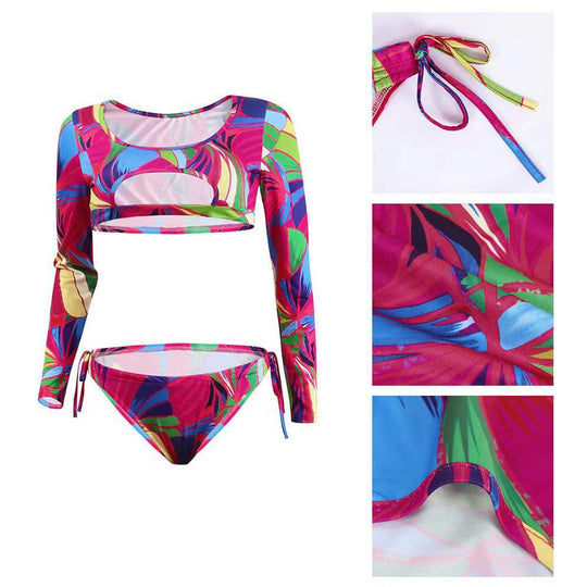 Damen Bikini-Set mit langärmeligen Oberteil und ausgefallenem Muster EB