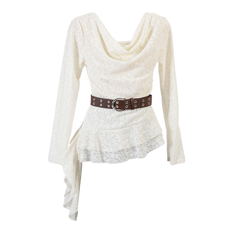 Damen  drapiertes Spitzen-Top mit asymmetrischem Zipfelsaum und Taillengürtel EB