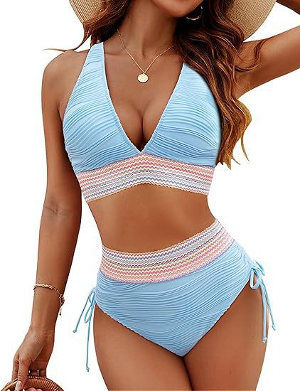 Damen Bikiniset mit verstellbarem Bund und sportlichem V-Ausschnitt EB