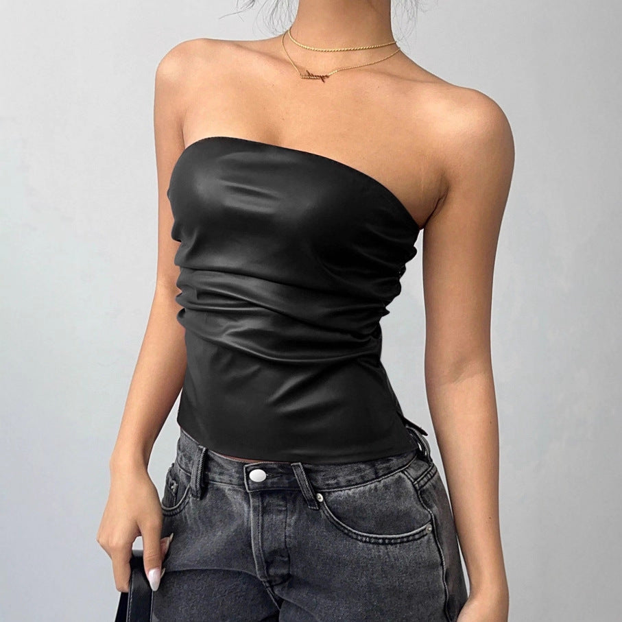Damen Figurumspielendes Oberteil im edgy Lederlook EB