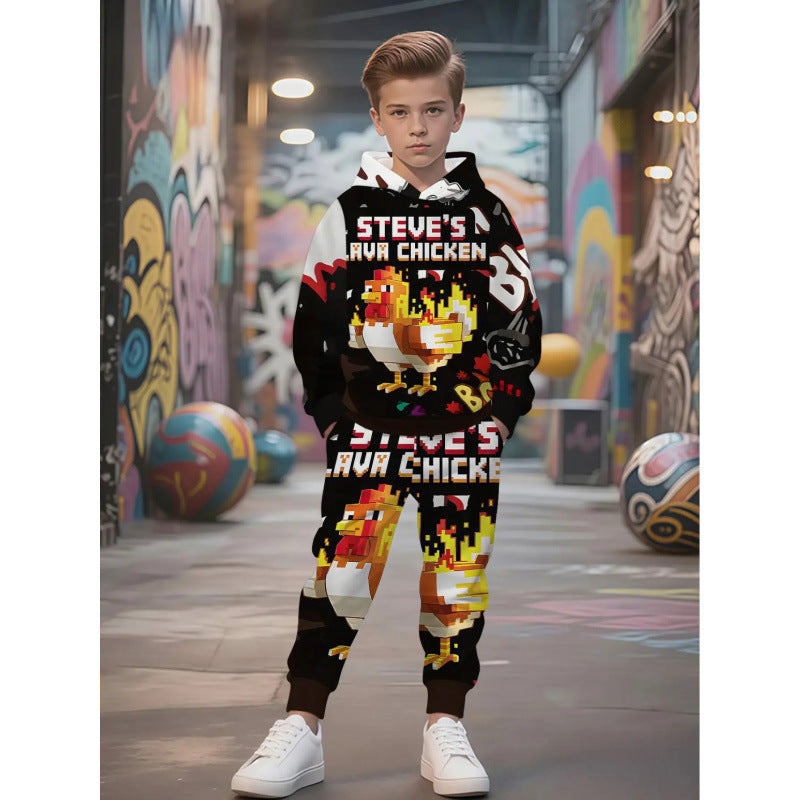 Unisex nan Kinder Jogginganzug mit Kapuzenpullover und detailreichem Auto-Print EB