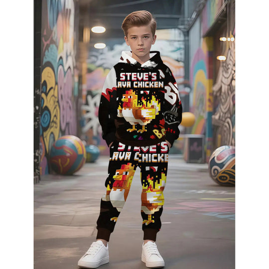 Unisex nan Kinder Jogginganzug mit Kapuzenpullover und detailreichem Auto-Print EB