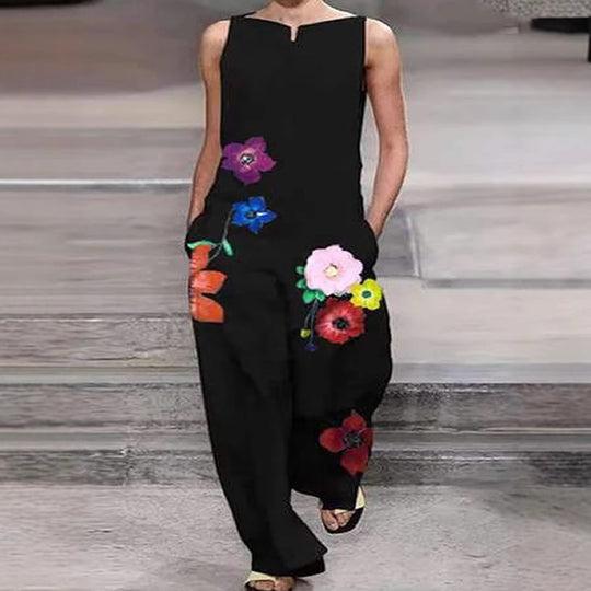 Damen Modischer Jumpsuit mit floralem Design und praktischen Taschen EB