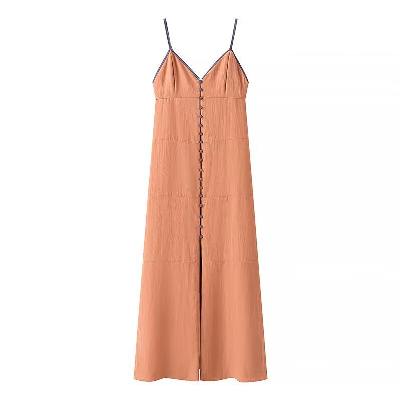 Damen Maxi-Kleid mit feinen Knopfdetails und zartem V-Ausschnitt EB