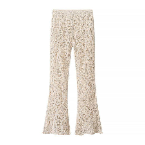 Damen nan gehäkelte Schlaghose mit floralem Crochetmuster, elastischem Bund und teilgefüttertem Innenbein EB