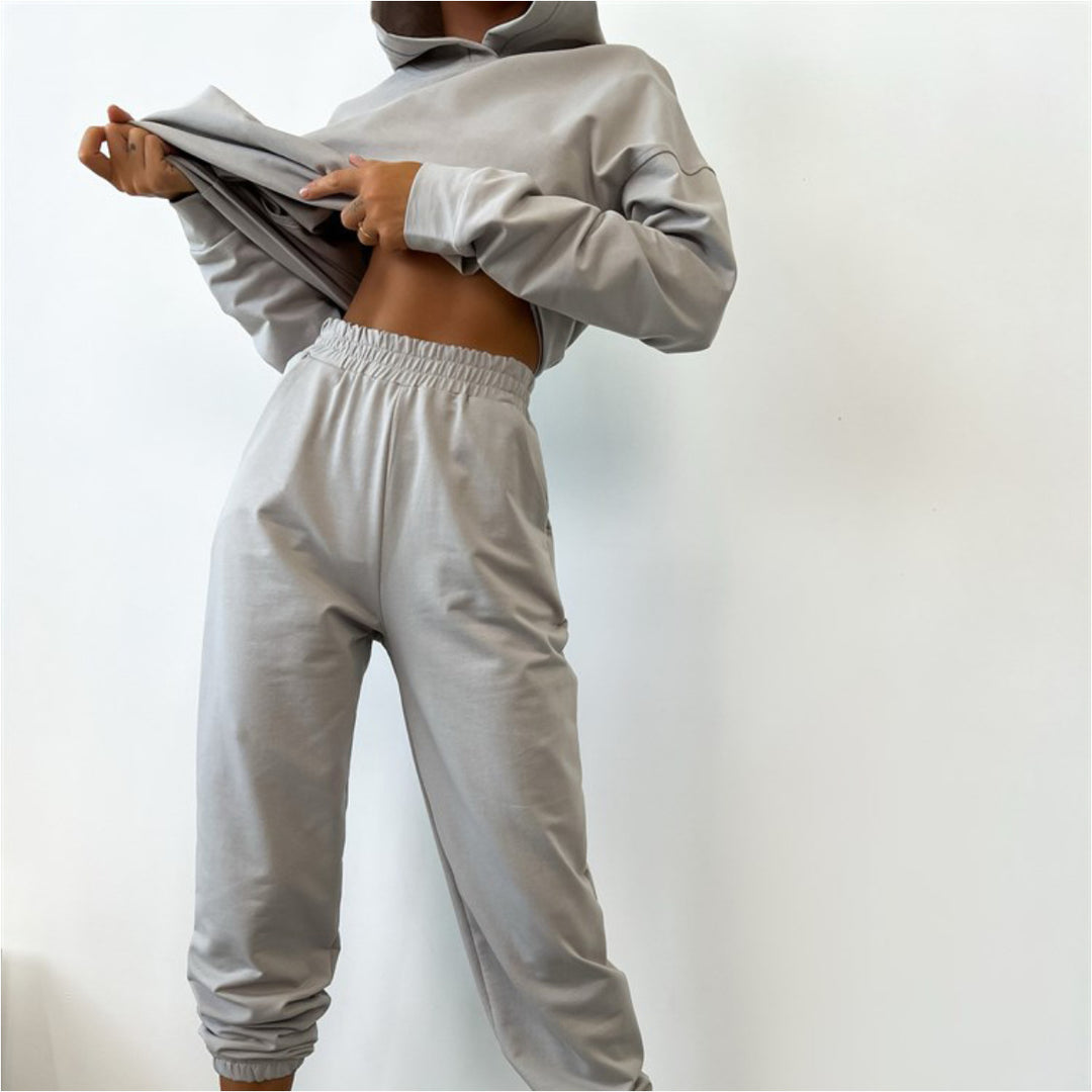 Damen Sportlicher Loungewear-Anzug mit Kapuze und elastischen Bündchen Heidi-Mode