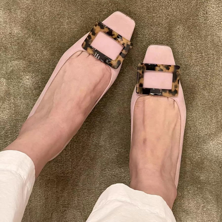 Damen Ballerinas mit quadratischem Zehenbereich und modischem Kastenschließe EB