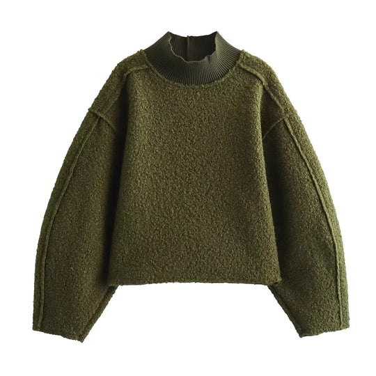 Damen Grobstrickpullover mit hohem Kragen EB