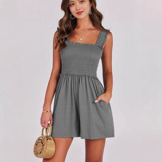 Damen Freizeit Minikleid mit schmalen Trägern und Raffung EB