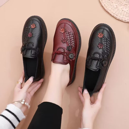 Damen Bequeme Mokassins mit floralem Design und elastischem Riemen EB