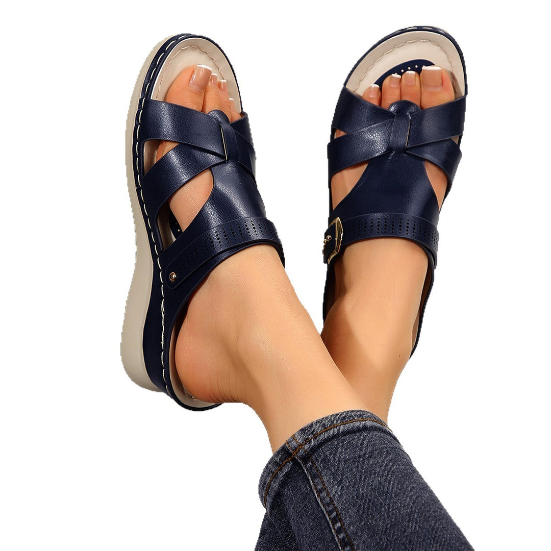 Damen Komfortable Wedge-Pantoletten mit verstellbarem Riemen EB