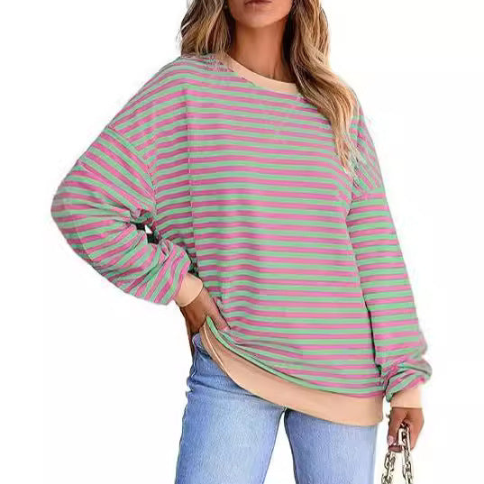 Damen Lässiger Sweater mit Breiten Streifen EB