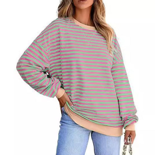 Damen Lässiger Sweater mit Breiten Streifen EB
