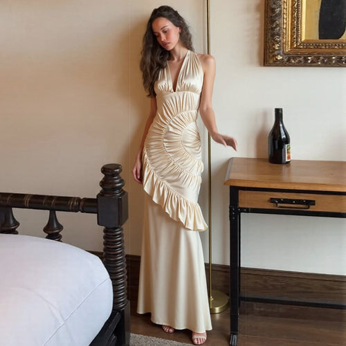 Damen Elegantes Maxikleid mit asymmetrischem Schnitt und raffinierten Drapierungen EB