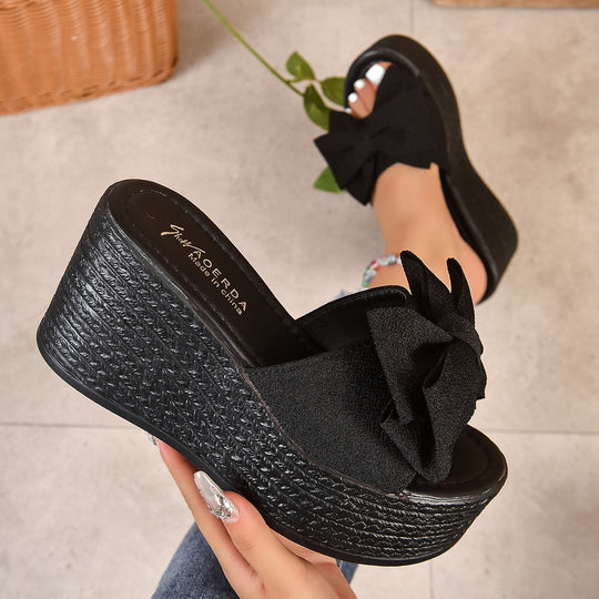Damen Wedge-Pantoletten mit eleganten Schleifen aus hochwertigem Material EB