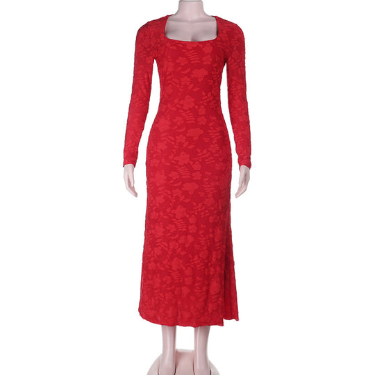 Damen elegantes Maxikleid mit modischem Blumenmuster und raffinierten Langarmdetails EB