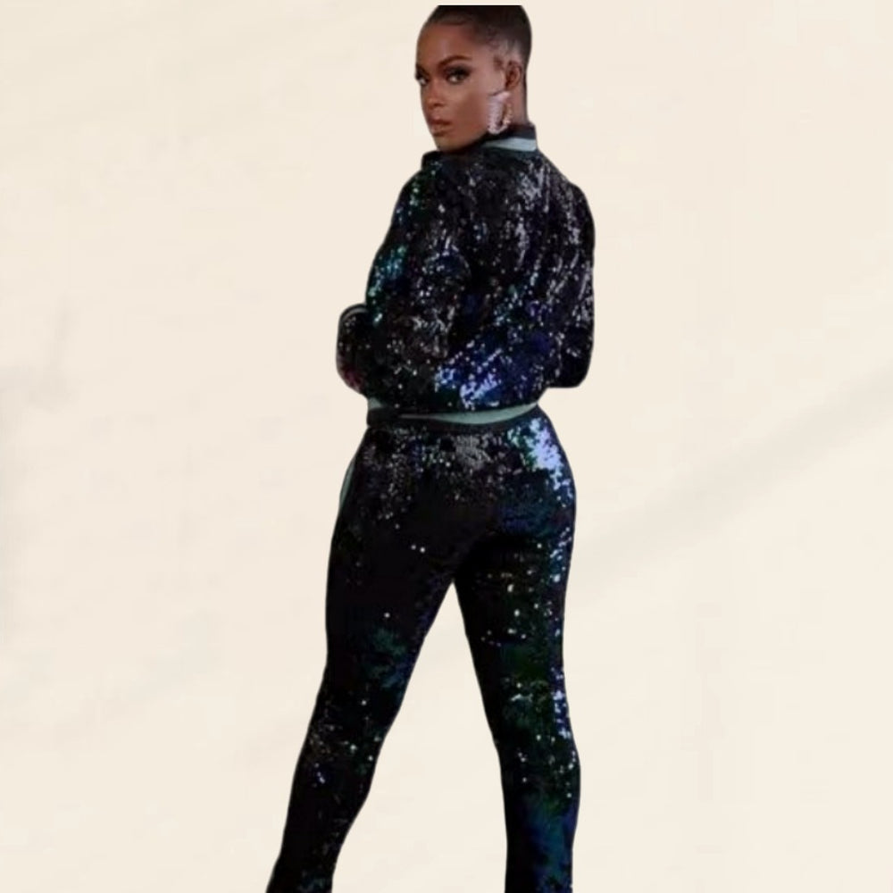 Damen Glitzerndes Sportanzug-Set mit trendigen Streifen EB
