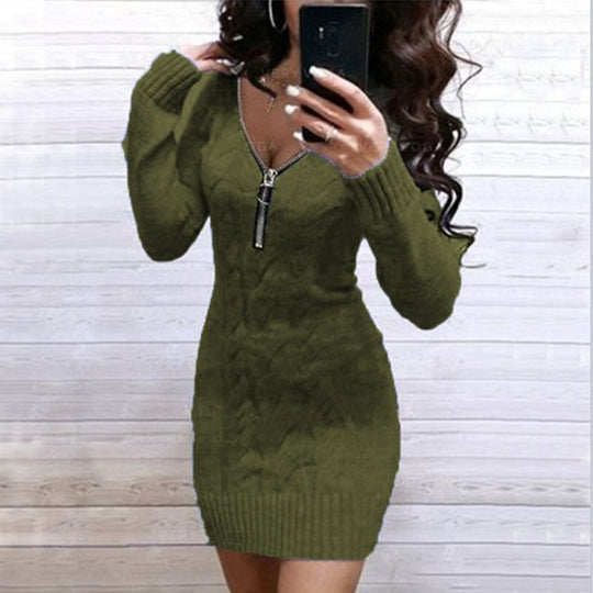 Damen Strickkleid mit Zip-Detail und strukturiertem Muster EB