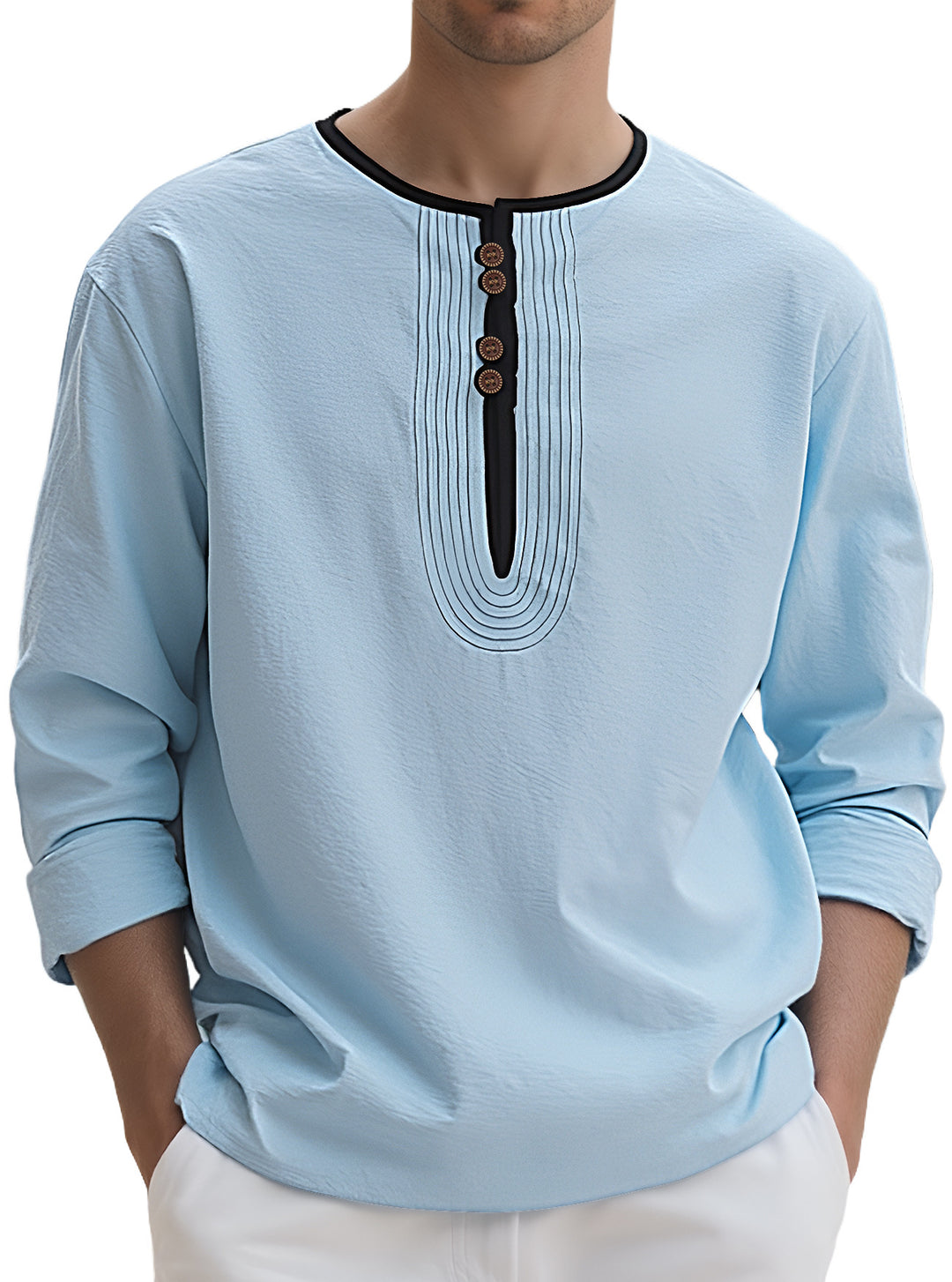 Herren Langarmshirt mit stylischem Knopfdesign EB