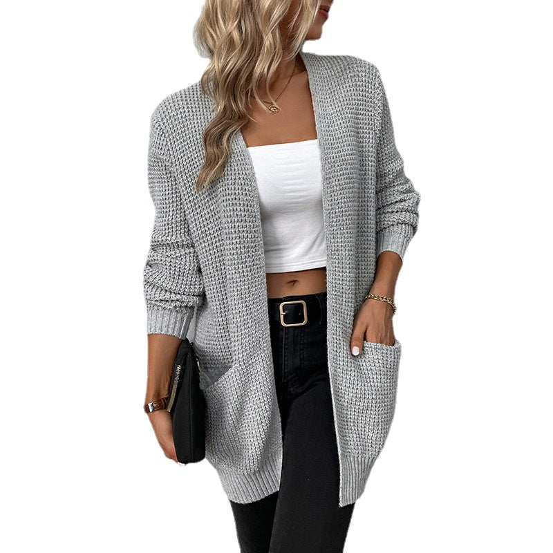 Damen lässige Strickjacke mit tiefen Taschen und offenem Schnitt EB