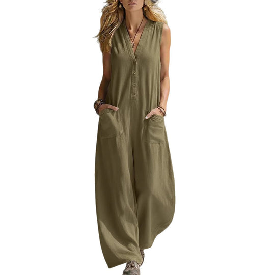 Damen Jumpsuit mit tiefem V-Ausschnitt und praktischen Taschen EB