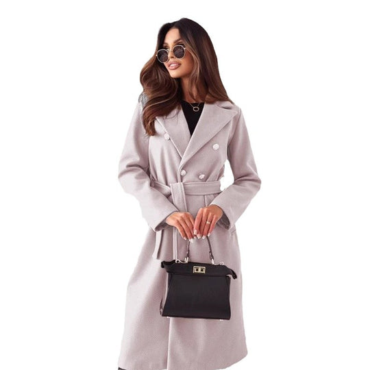 Damen Doppelt genähter Trenchcoat mit taillierbarem Gürtel und eleganter Struktur EB