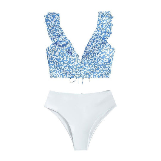 Damen Triangel-Bikini mit Rüschendetails und Animal-Print EB
