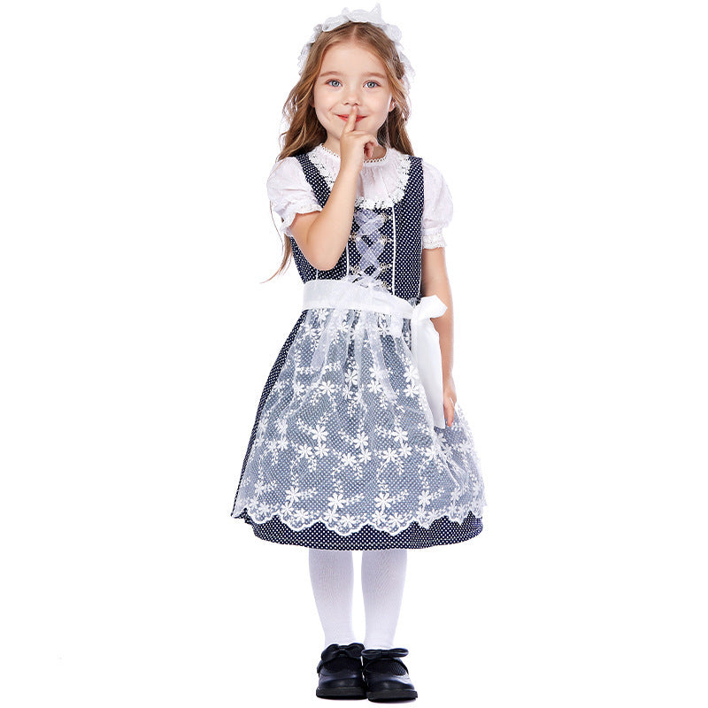 Damen nan traditionelles Dirndlkleid mit Spitzenbluse und bestickter Tüllschürze EB