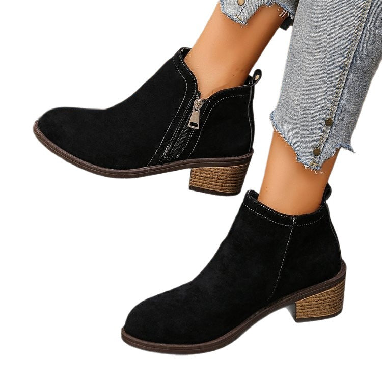 Damen Biker-Stiefeletten mit seitlichem Reißverschluss und modischer Struktur EB