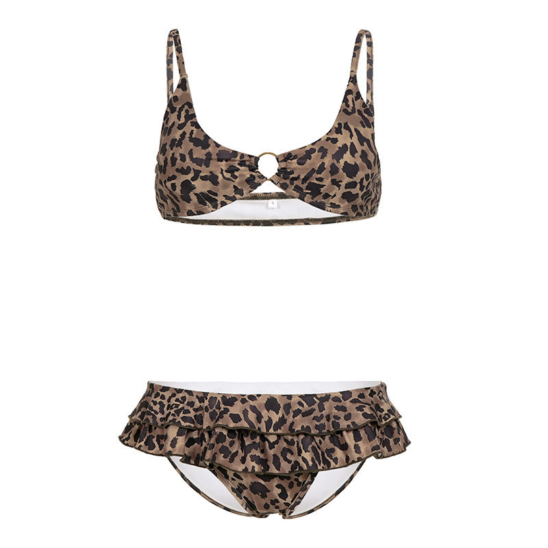 Damen Bikini-Set mit Rüschendetails und Leopardenmuster EB