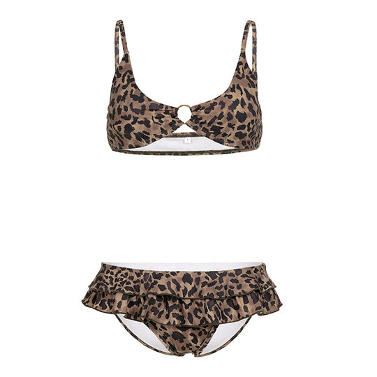 Damen Bikini-Set mit Rüschendetails und Leopardenmuster EB
