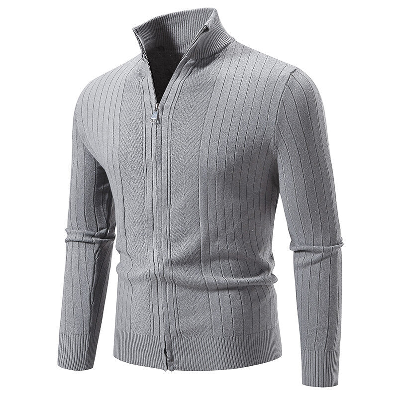Herren Strickpullover mit hochschließendem Reißverschluss und feinem Rippdesign EB