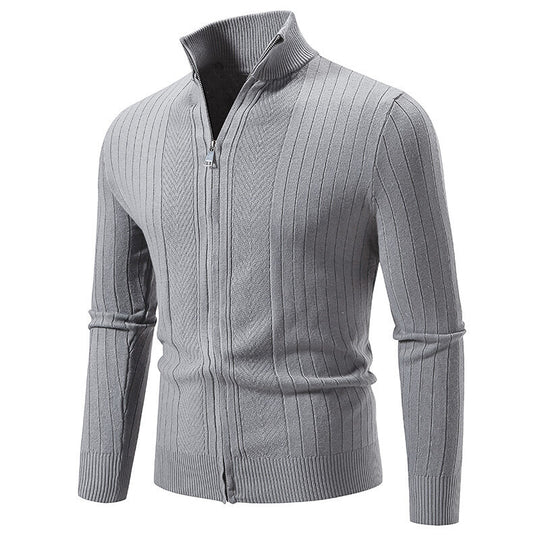 Herren Strickpullover mit hochschließendem Reißverschluss und feinem Rippdesign EB