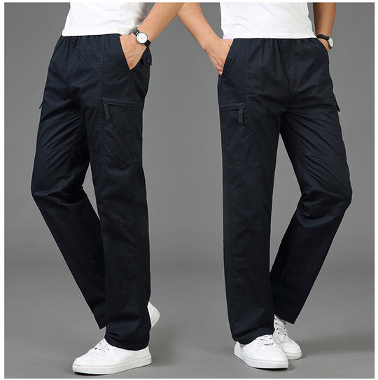 Damen lockere Cargo-Hose mit elastischem Bund, Mehrfachtaschen und Knieabnähern EB