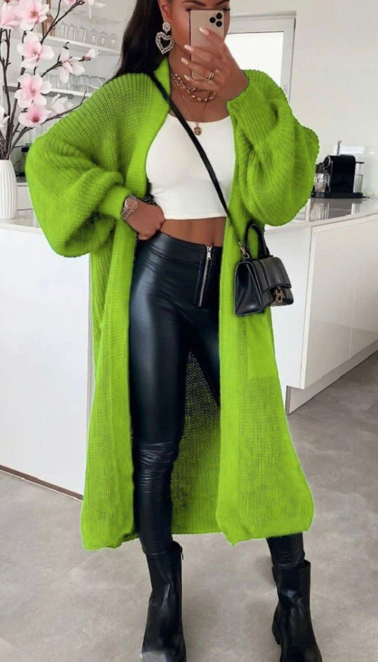 Damen Langer Strickmantel mit großzügigen Taschen EB