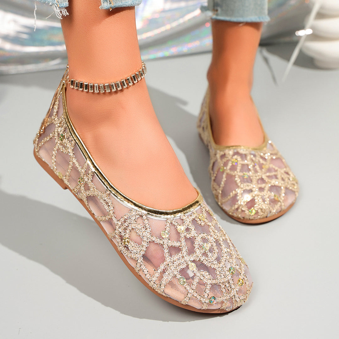 Damen Dekorative Ballerinas mit funkelndem Strass EB
